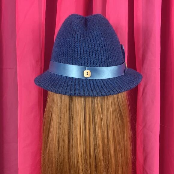 Vintage woven blue womens ribbon and button fedora - Picture 3 of 16